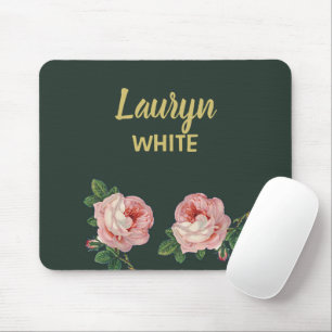 Mousepad Flor rosa e folhas em verde escuro
