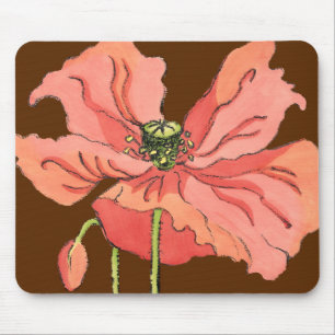 Mousepad Flor rosa grande com fundo vermelho profundo
