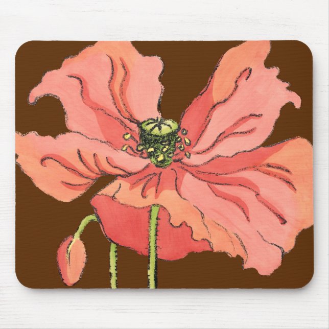 Mousepad Flor rosa grande com fundo vermelho profundo (Frente)