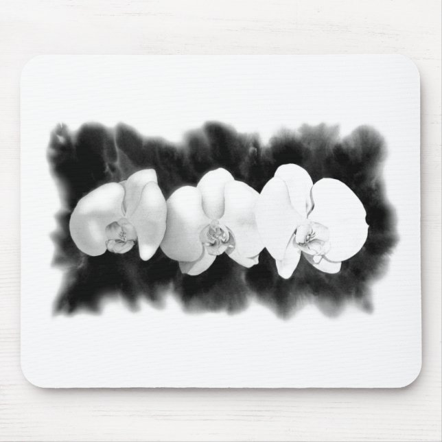 Mousepad Flor tropical de pintura da Orquídea Branca Negra (Frente)
