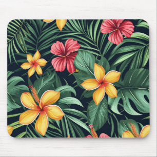 Mousepad Flor Tropical Hibiscus Padrão Sem Costura