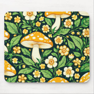 Mousepad Flor verde e dourada e cogumelo
