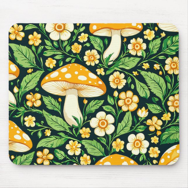 Mousepad Flor verde e dourada e cogumelo (Frente)