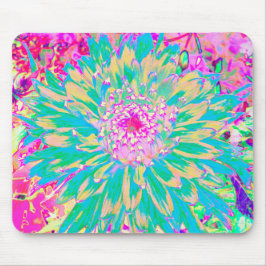 Mousepad Flor Verde-Teal-Quente e Dália Rosa-Quente