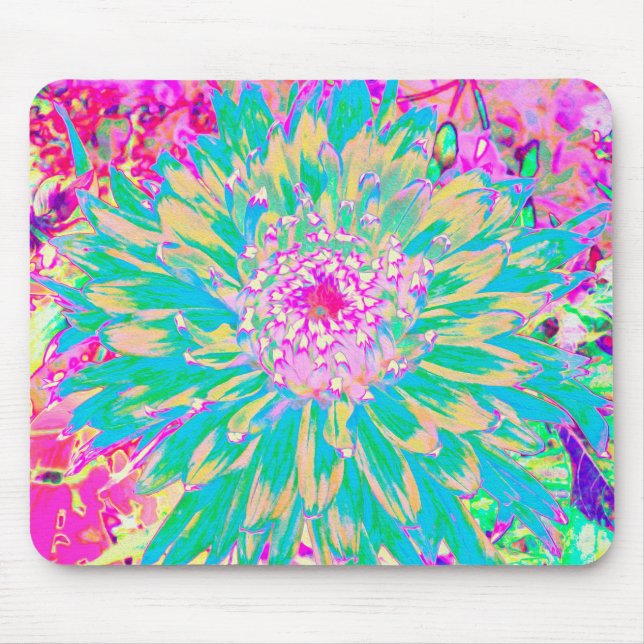 Mousepad Flor Verde-Teal-Quente e Dália Rosa-Quente (Frente)