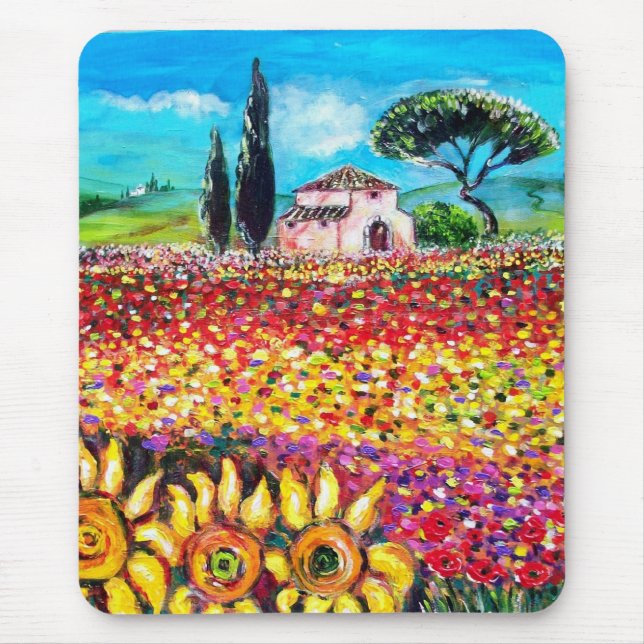 Mousepad FLORA NA TÚSCULA/Campos, papagaios e girassóis (Frente)