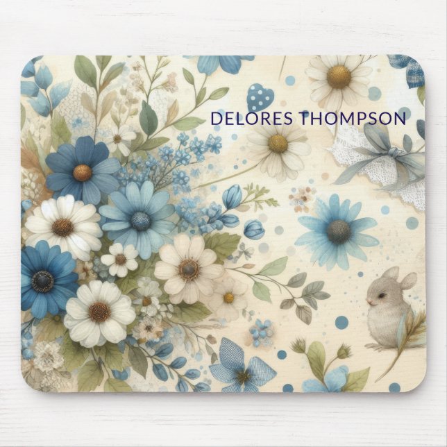 Mousepad Florais Azuis Multicolores Personalizados e Bonito (Frente)