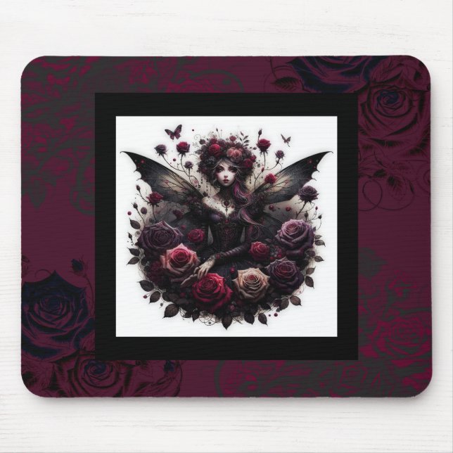 Mousepad Florais de Fadas da Floresta Gótica Escura Rosas B (Frente)