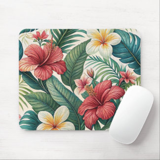 MOUSEPAD FLORAIS DE HIBISCO TROPICAL VERMELHO E AMARELO