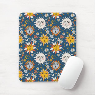 Mousepad Florais do Sol e da Lua em Azuis e Amarelos