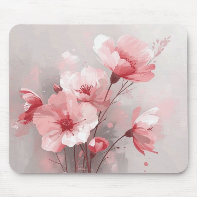 Mousepad Florais Rosa, Branco e Cinza (Frente)