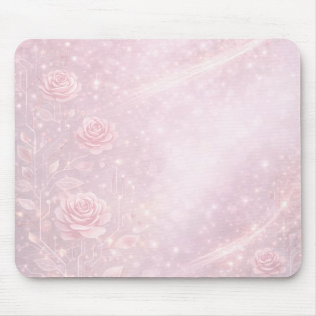 Mousepad Florais rosa e cinza pérola arte de IA (Frente)