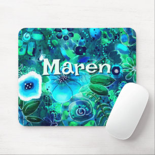 Mousepad Floral Abstrato Azul Turquesa Verde Personalizado