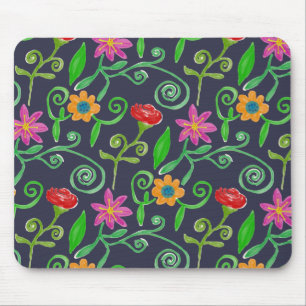 Mousepad Floral Aquarela Caprichosa Azul Naval