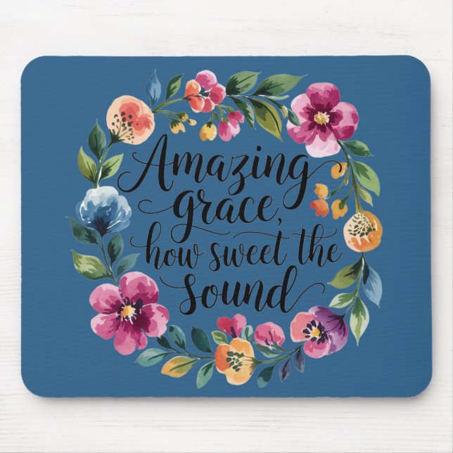 Mousepad Floral Azul, Graça Incrível (Frente)