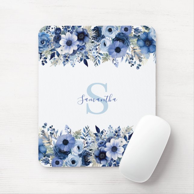 Mousepad Floral Azul Personalizado (Com mouse)