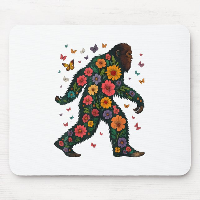Mousepad Floral Bigfoot Sasquatch Flores Coloridas (Frente)