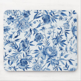 Mousepad Floral Botânico em Aquarela Azul Chinoiserie