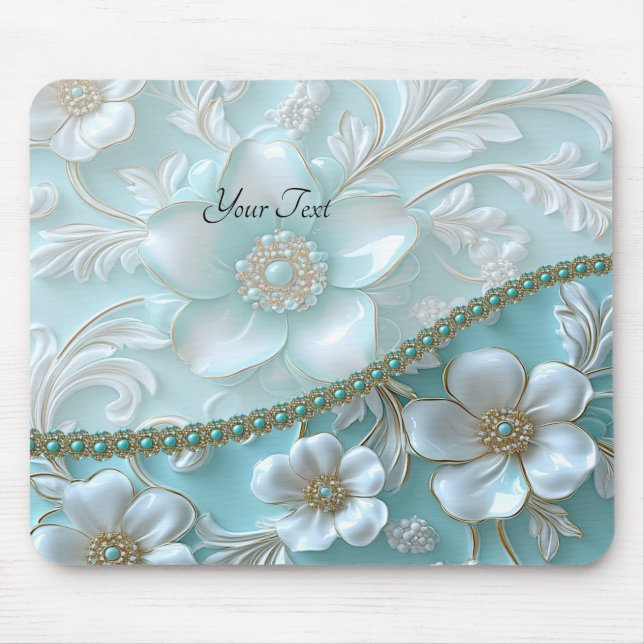 Mousepad Floral Branco Teal (Frente)