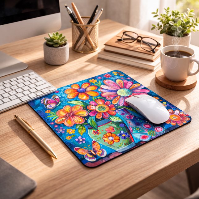 Mousepad Floral Colorido Vibrante (Criador carregado)