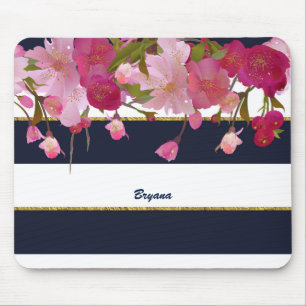 Mousepad Floral com Brilho Dourado Falso Glam Moderno Chic