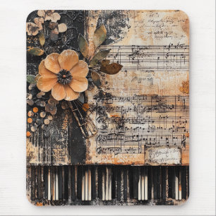 Mousepad Floral com Chaves de Piano Russas e Música Vencida
