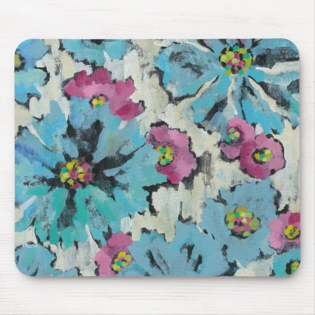 Mousepad Floral cor-de-rosa e azul gráfico (Frente)