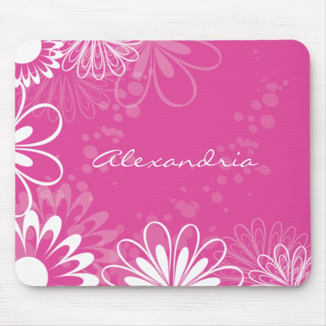 Mousepad floral cor-de-rosa e branco brilhante (Frente)