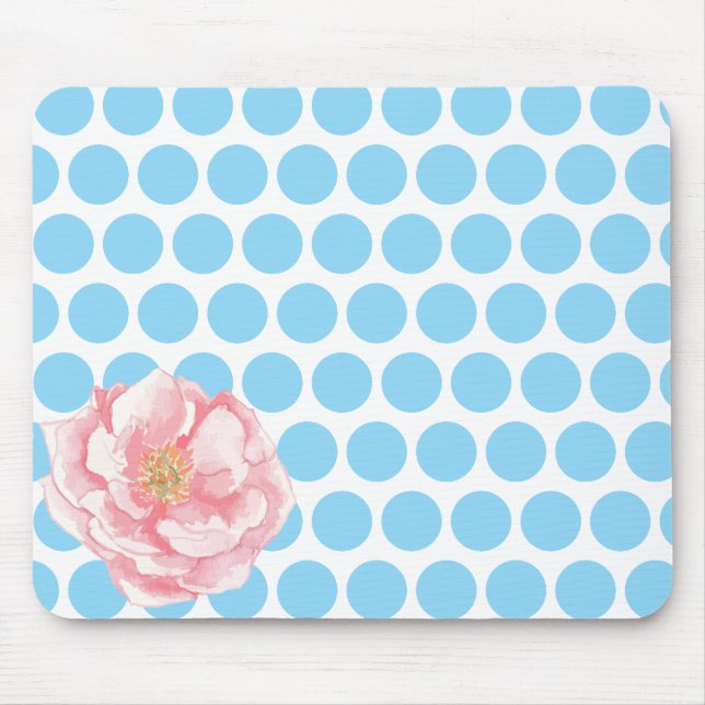 Mousepad Floral de Bolinhas com Flor de Aquarela (Frente)