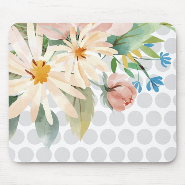 Mousepad Floral de Bolinhas com Flor de Aquarela (Frente)