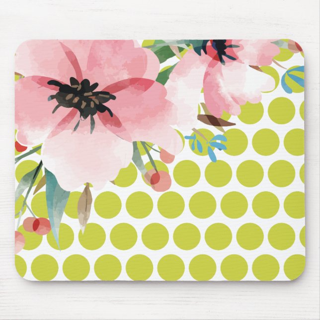 Mousepad Floral de Bolinhas com Flor em Aquarela (Frente)