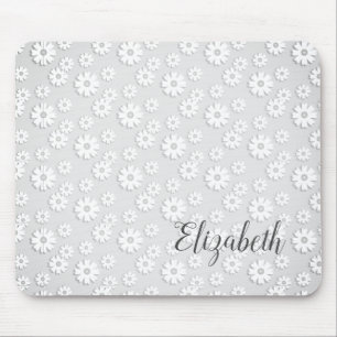 Mousepad Floral de Cinza Branca e Prata