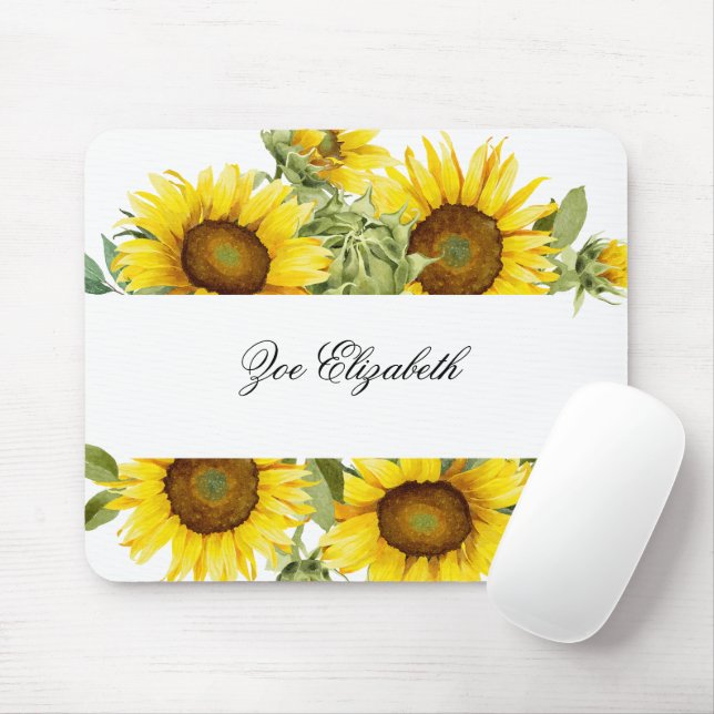 Mousepad Floral de Girassol Personalizado Adicionar seu Nom (Com mouse)