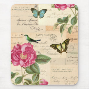 Mousepad floral do vintage com cor-de-rosa e o