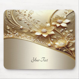 Mousepad Floral Dourado Ornate Moderno com Pérolas