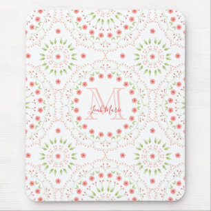 Mousepad Floral Elegante de Mandala Rosa Esbranquiçada