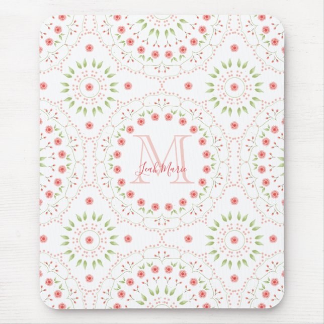 Mousepad Floral Elegante de Mandala Rosa Esbranquiçada (Frente)