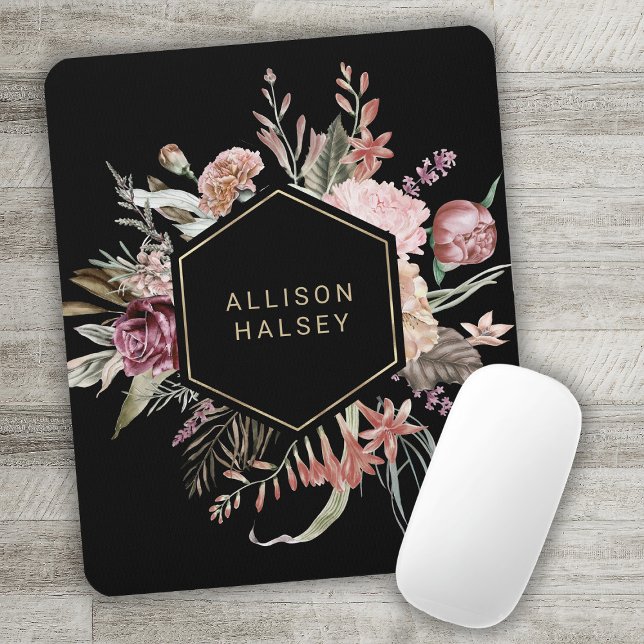 Mousepad Floral Elegante Russo com Quadro Geométrico (Criador carregado)