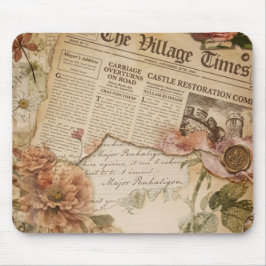 Mousepad Floral Estética de Jornal Antigo Fofo