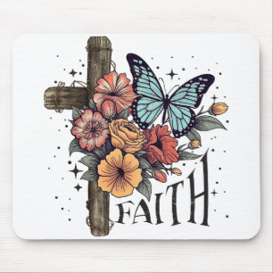 Mousepad Floral Faith Cross