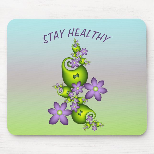 Mousepad Floral Fantasy Lilac Flores Verde Formas Fractais (Frente)