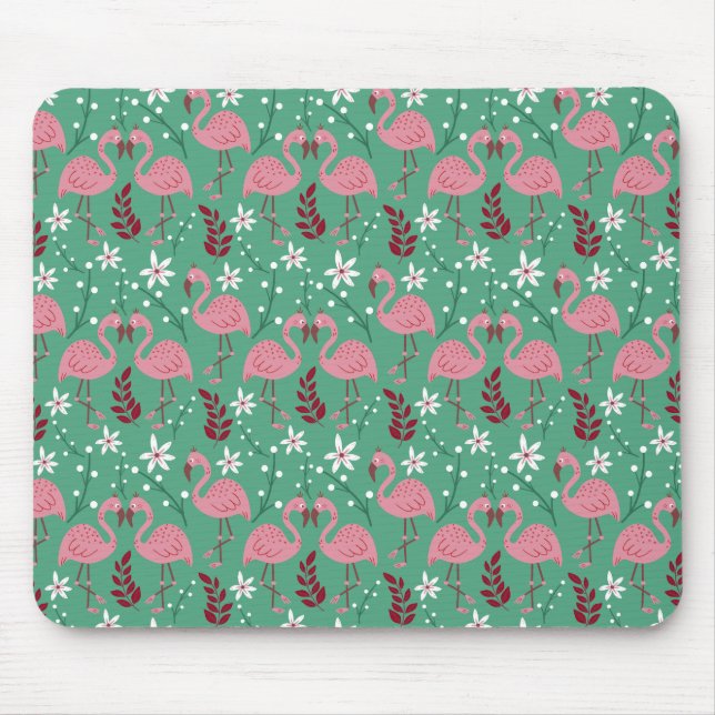 Mousepad Floral flamingo sem costura, padrão rosa verde (Frente)