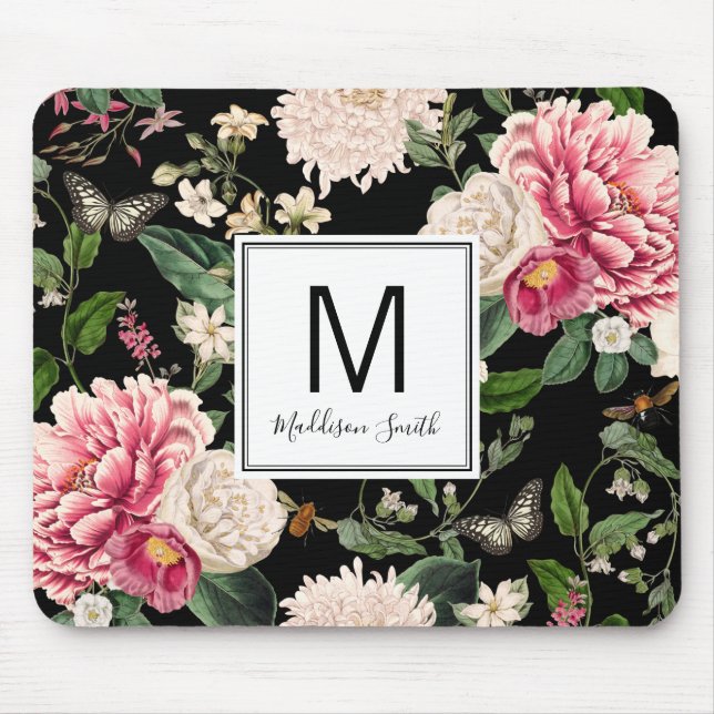 Mousepad Floral Fllower Garden Adicione Seu Nome Preto (Frente)