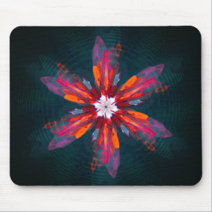 Mousepad Floral Flores de Mandala Laranja Vermelho Abstrato