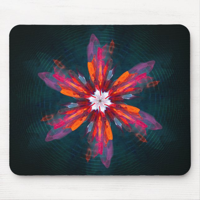 Mousepad Floral Flores de Mandala Laranja Vermelho Abstrato (Frente)