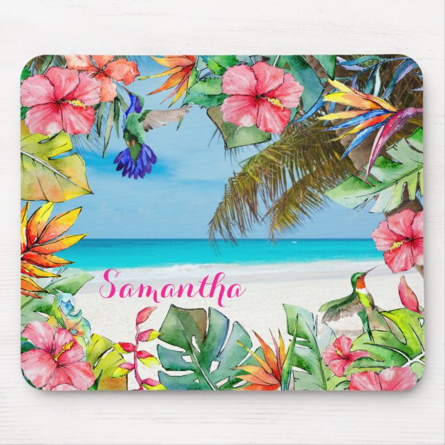 Mousepad Floral Hibiscus Tropical Beach Personalizada (Frente)