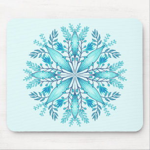 Mousepad Floral Mandala - Turquesa Blue Boho Snowflake