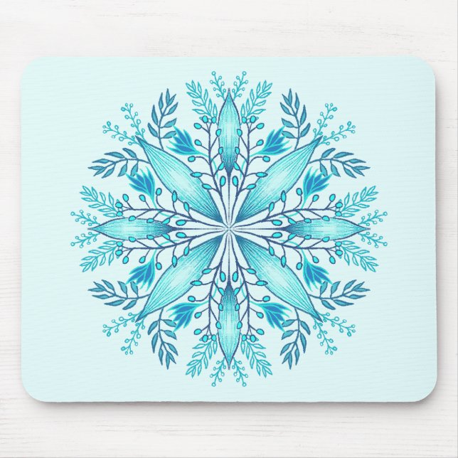 Mousepad Floral Mandala - Turquesa Blue Boho Snowflake (Frente)