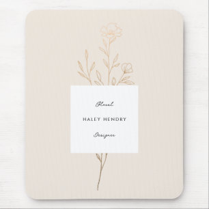 Mousepad Floral Minimalista Moderno Ilustrado Dourado