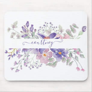 Mousepad Floral personalizado com aquarela rosa e roxa